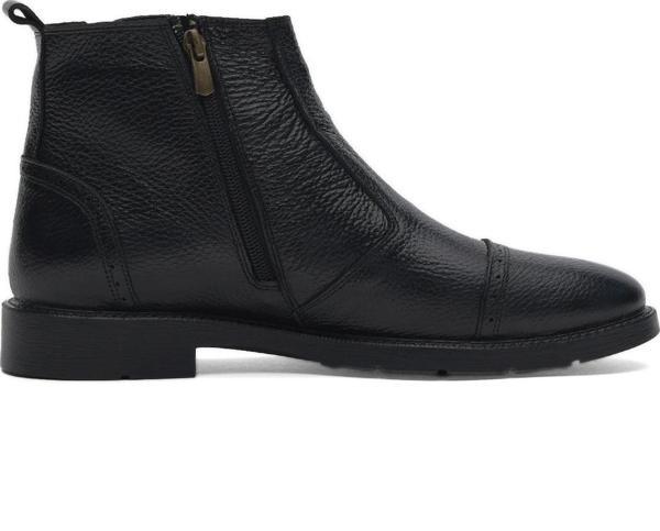 Tonny Black Erkek Siyah Rahat Kalıp Desenli Hakiki Deri Lastikli ve Fermuarlı Bot - Image 1