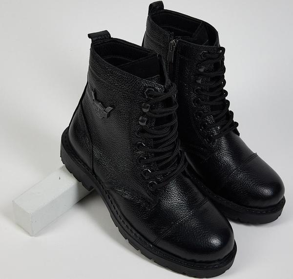 Tonny Black Erkek Siyah Rahat Kalıp Hakiki Deri Bağcıklı ve Fermuarlı Bot - Image 1