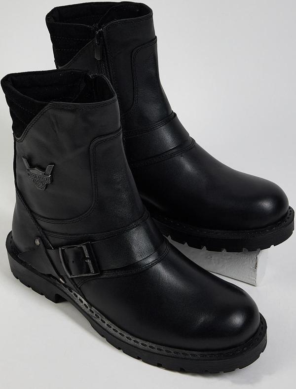 Tonny Black Erkek Siyah Siyah Rahat Kalıp Tokalı Hakiki Deri Fermuarlı Bot - Image 1