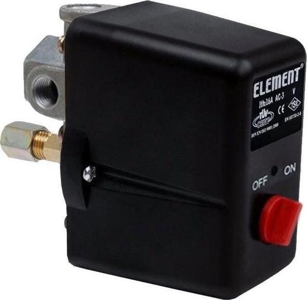 Element Kompresör Basınç Şalteri 1-6 Bar Tahliyeli Üç Yollu On/Off Monofaze 1/4 Bağlantılı - Image 1