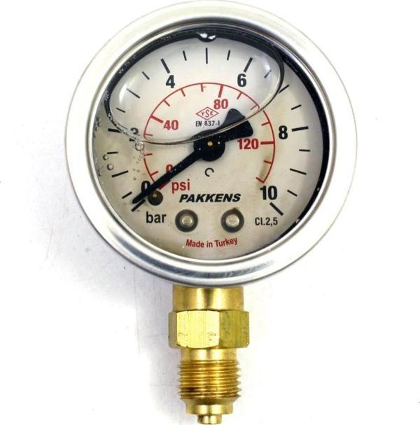 Pakkens 0-10 Bar 63 mm Alttan Bağlantılı Gliserinli Manometre G 1/4 inç - Image 1
