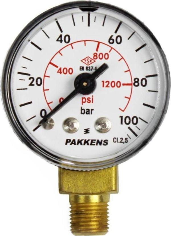 Pakkens 0-100 Bar 40 mm Alttan Bağlantılı Kuru Manometre G 1/8 inç - Image 1