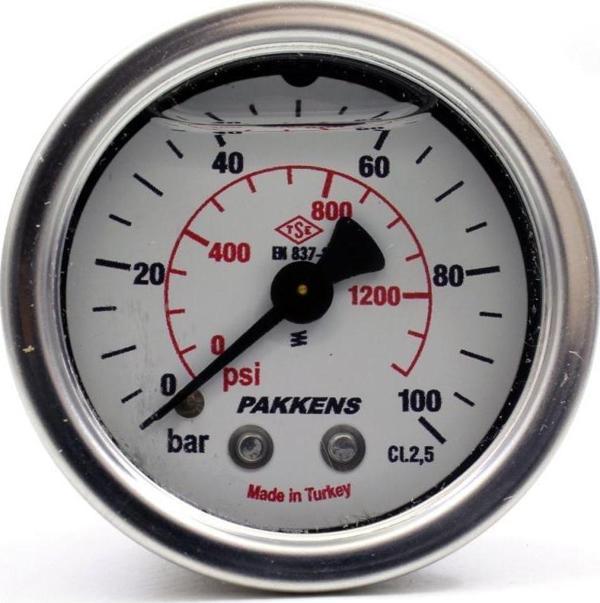Pakkens 0-100 Bar 50 mm Arkadan Bağlantılı Gliserinli Manometre G 1/4 inç - Image 1