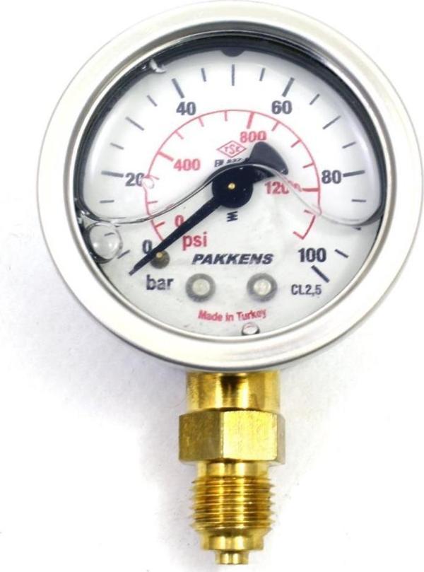 Pakkens 0-100 Bar 63 mm Alttan Bağlantılı Gliserinli Manometre G 1/4 inç - Image 1