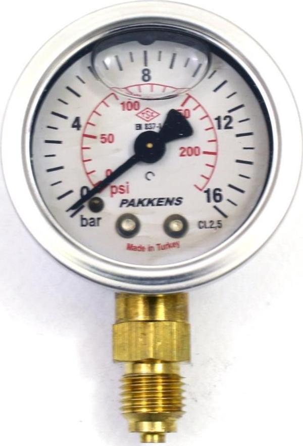Pakkens 0-16 Bar 50 mm Alttan Bağlantılı Gliserinli Manometre G 1/4 inç - Image 1