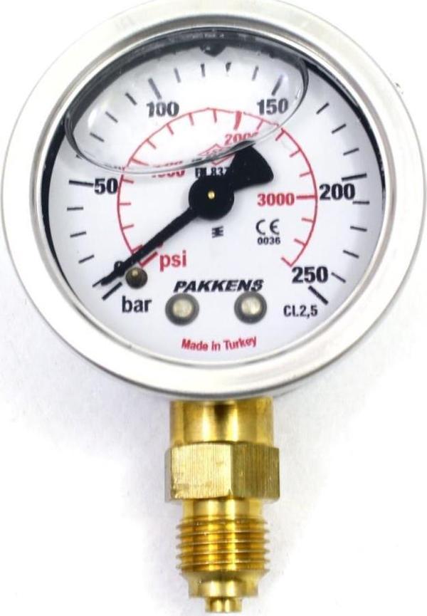 Pakkens 0-250 Bar 50 mm Alttan Bağlantılı Gliserinli Manometre G 1/4 inç - Image 1