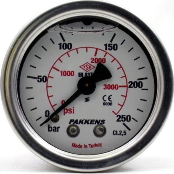 Pakkens 0-250 Bar 50 mm Arkadan Bağlantılı Gliserinli Manometre G 1/4 inç - Image 1