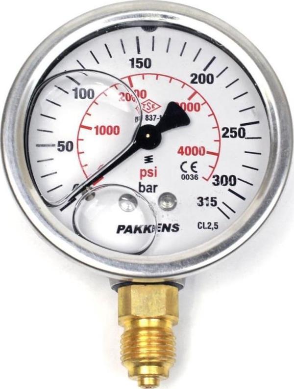 Pakkens 0-315 Bar 63 mm Alttan Bağlantılı Gliserinli Manometre G 1/4 inç - Image 1