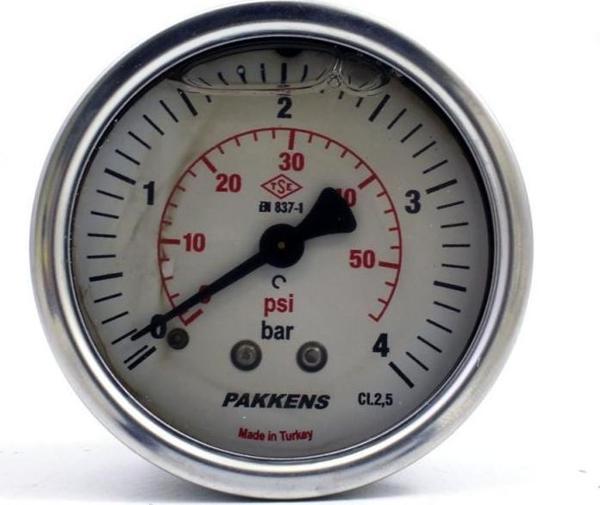 Pakkens 0-4 Bar 50 mm Arkadan Bağlantılı Gliserinli Manometre G 1/4 inç - Image 1