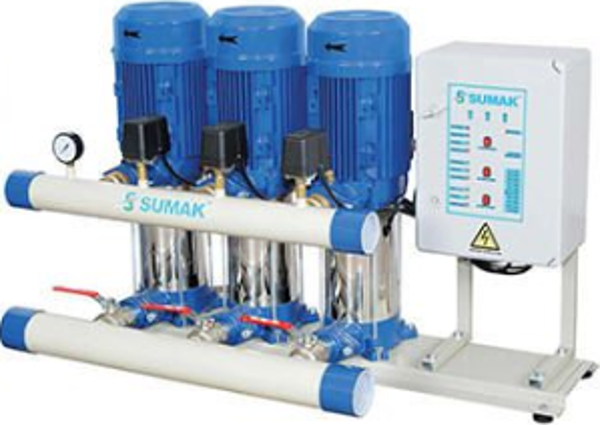 Sumak SHT6 C 180/10 Düşey Milli Kademeli Üç Pompalı Hidrofor 8 KAT 48 DAİRE - Image 1