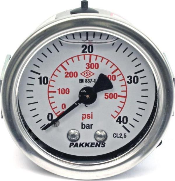 Pakkens 0-40 Bar 50 mm Arkadan Bağlantılı Panotipli Gliserinli Manometre G 1/4 inç - Image 1