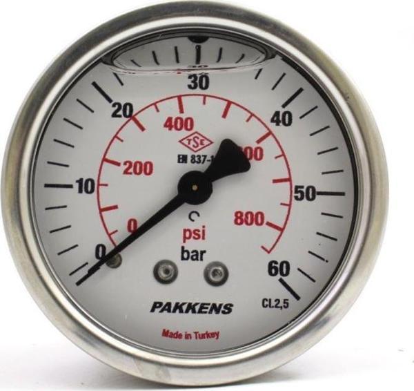 Pakkens 0-60 Bar 50 mm Arkadan Bağlantılı Gliserinli Manometre G 1/4 inç - Image 1