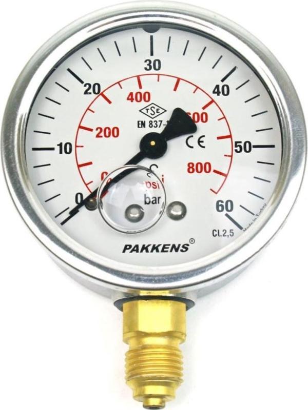 Pakkens 0-60 Bar 63 mm Alttan Bağlantılı Gliserinli Manometre G 1/4 inç - Image 1