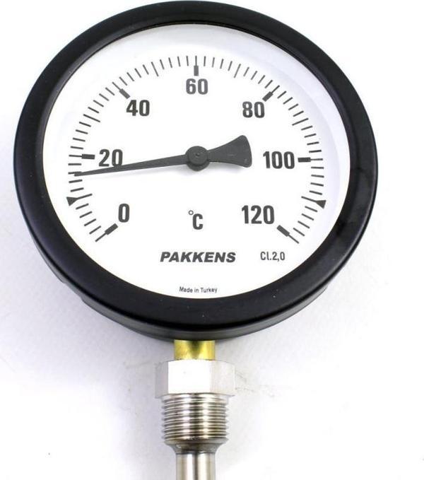 Pakkens Termometre 0-120 °C Çap 100 mm Daldırma Boyu 10 cm Alttan Bağlantılı G 1/2 inç - Image 1
