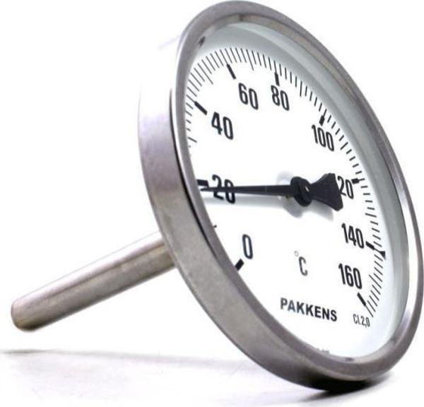 Pakkens Termometre 0-160 °C Çap 100 mm Daldırma Boyu 10 cm Arkadan Bağlantılı G 1/2 inç - Image 1