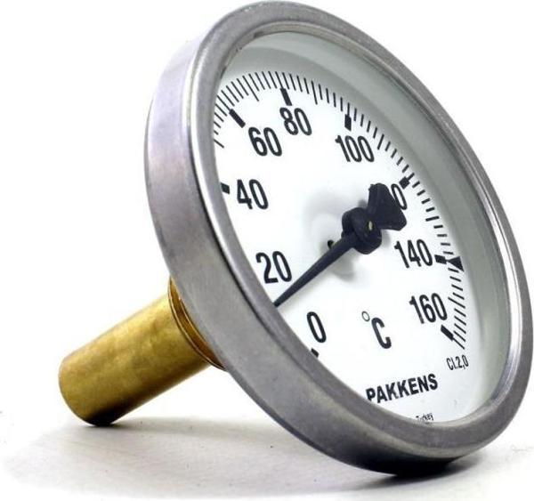 Pakkens Termometre 0-160 °C Çap 63 mm Daldırma Boyu 5 cm Arkadan Bağlantılı G 1/2 inç - Image 1