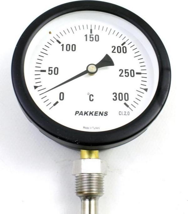 Pakkens Termometre 0-300 °C Çap 100 mm Daldırma Boyu 10 cm Alttan Bağlantılı G 1/2 inç - Image 1