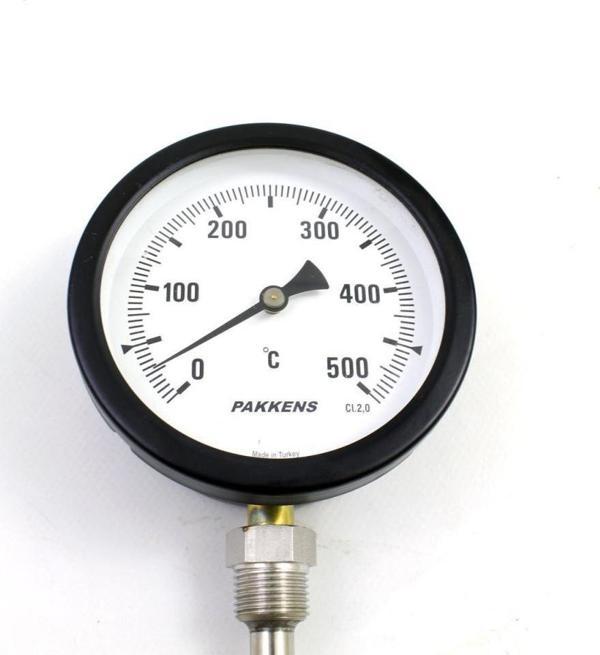 Pakkens Termometre 0-500 °C Çap 100 mm Daldırma Boyu 10 cm Alttan Bağlantılı  G 1/2 inç - Image 1