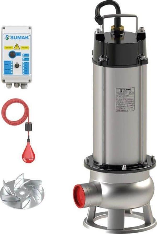 Sumak SDTV 20/2 İNOX Komple Paslanmaz Vortex Çarklı Foseptik Dalgıç Pompa 380 Volt 2.2 Hp 13 Mss - Image 1
