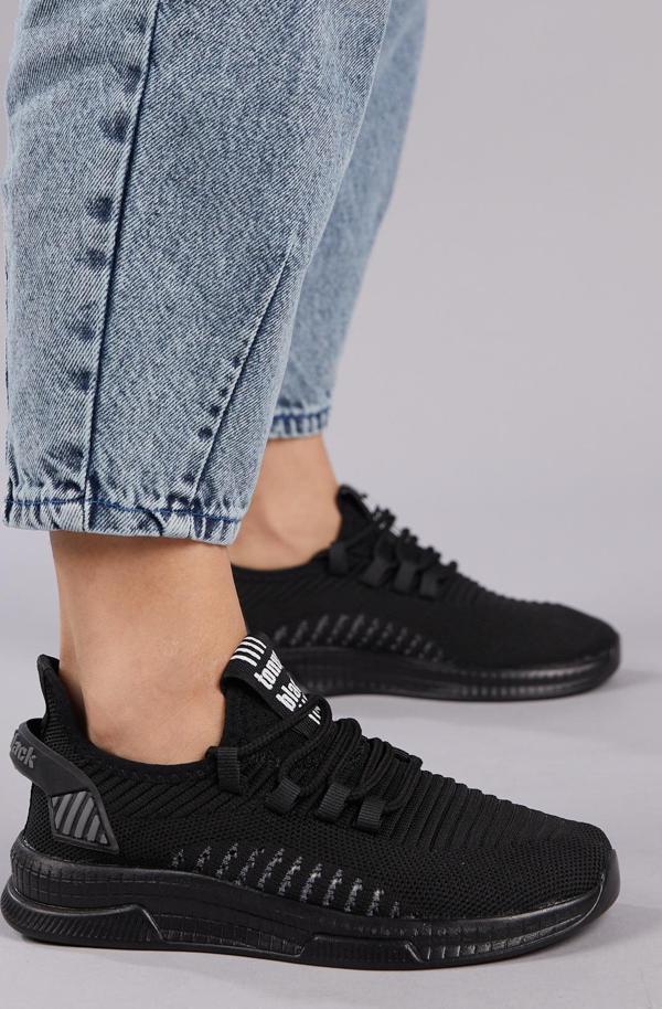 Tonny Black Unisex Siyah Poli Taban Tekstil Kumaş Bağcıklı Spor Ayakkabı - Image 1