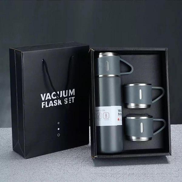 Eureka Paslanmaz Çelik 3 Bardaklı Vakumlu Termos Set 500 Ml, 12 Saate Kadar Isı Koruma Termos - Image 1