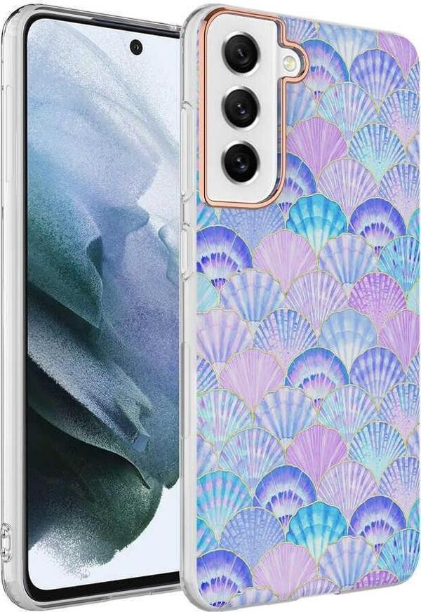 Kılıfmania Samsung Galaxy S21 FE Kapak Deniz Kabuğu Desenli Parlak Silikon Kılıf - Lila - Image 1