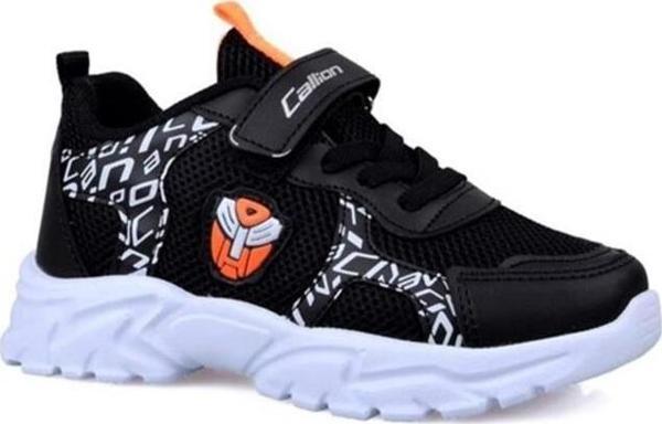 Callion 047 Deri Çocuk Sneakers Ayakkabı 26-30 Siyah Beyaz Oranj - Image 1