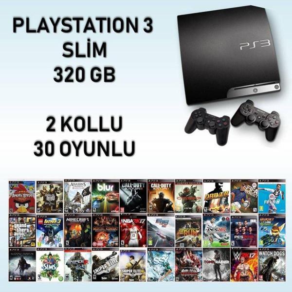 Sony Playstation 3 Slim 320 Gb + 2 Oyun Kolu + 30 Oyun - Image 1