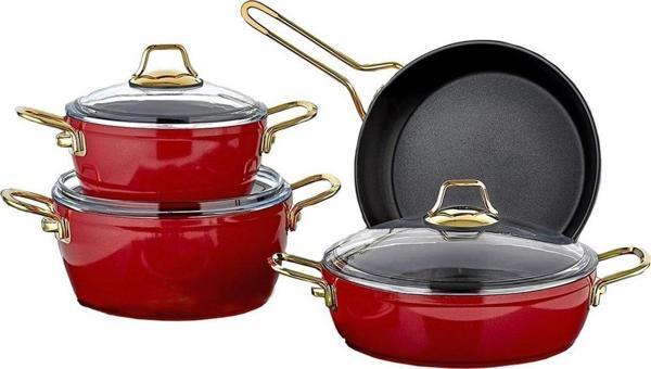 Evimsaray 9107 Grande 7 Parça Granit Tencere Seti Kırmızı - Image 1