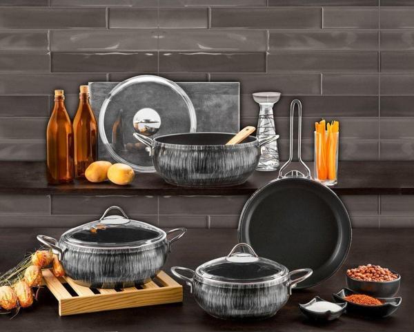 Evimsaray Alize 7 Parça Granit Set Gümüş - Image 1