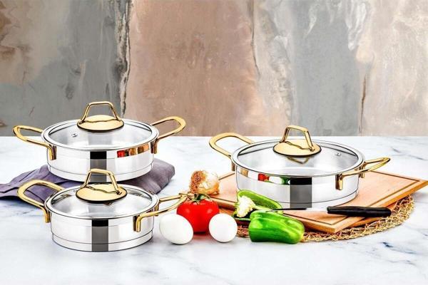 Evimsaray Luna 6 Parça Omlet Set Gold - Image 1