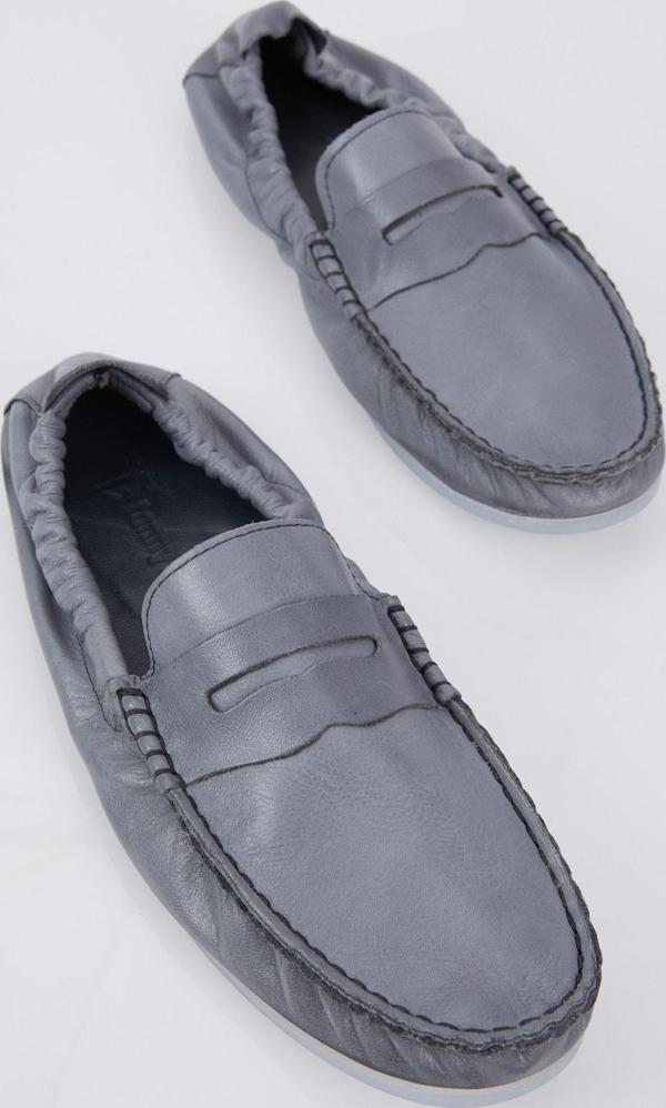 Tonny Black Erkek Gri Arkası Lastikli Rahat Kalıp Hakiki Deri Loafer - Image 1
