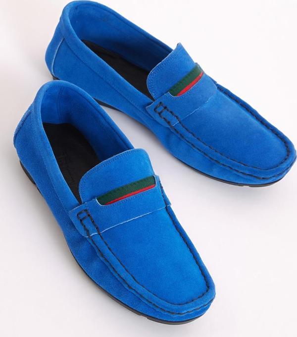 Tonny Black Erkek Mavi Önü ve Arkası Şeritli Süet Hakiki Deri Loafer - Image 1
