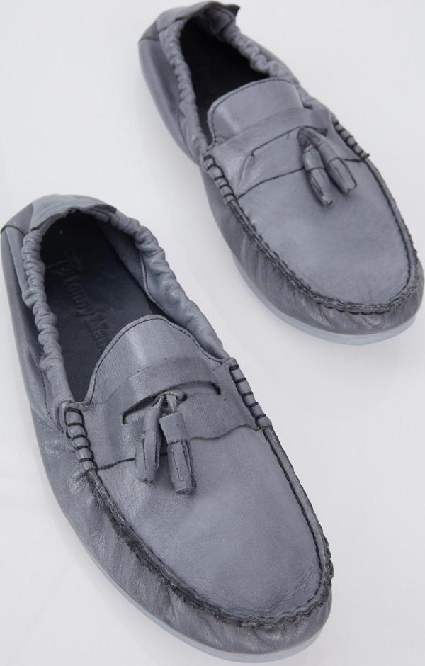 Tonny Black Erkek Gri Önü Püsküllü Arkası Lastikli Rahat Kalıp Hakiki Deri Loafer - Image 1