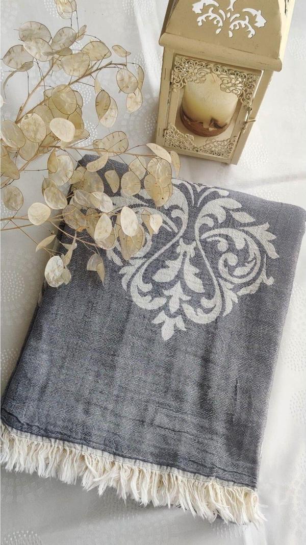A.Z.H. Jakarlı Barok Desenli Çift Kişilik Organik Pamuk Pike 185X230Cm (Oeko-Tex® Standard 100 Sertifikalı) - Image 1