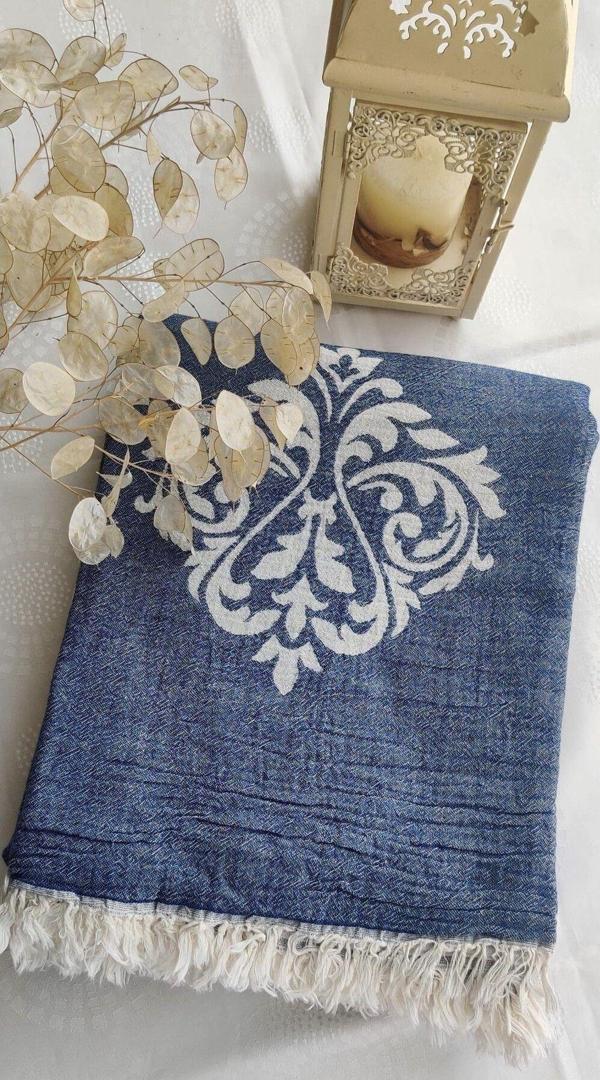 A.Z.H. Jakarlı Barok Desenli Çift Kişilik Organik Pamuk Pike 185X230Cm (Oeko-Tex® Standard 100 Sertifikalı) - Image 1