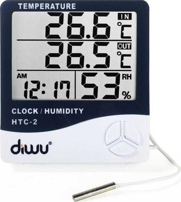 Diwu Htc-2 Problu Termometre Nem Ölçer Saat Takvim - Image 1