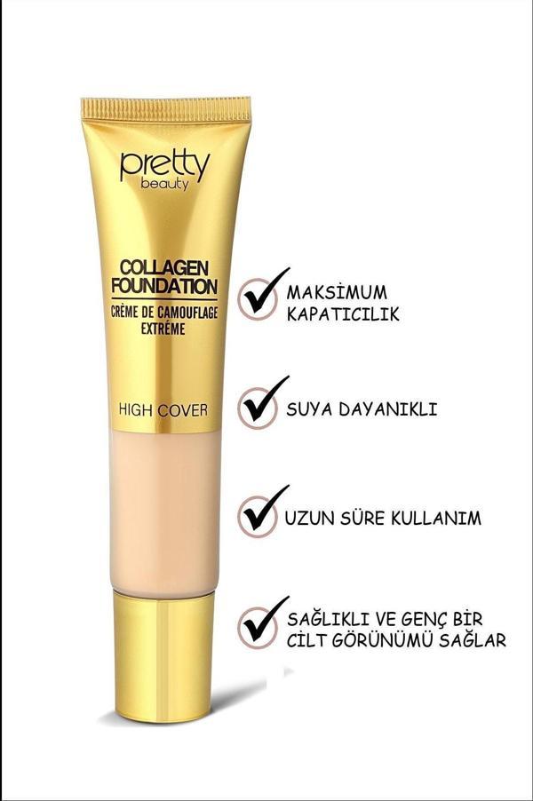 Pretty Beauty High Cover Yüksek Kapatıcı Etkili Collagen Fondöten No:1 - Image 1