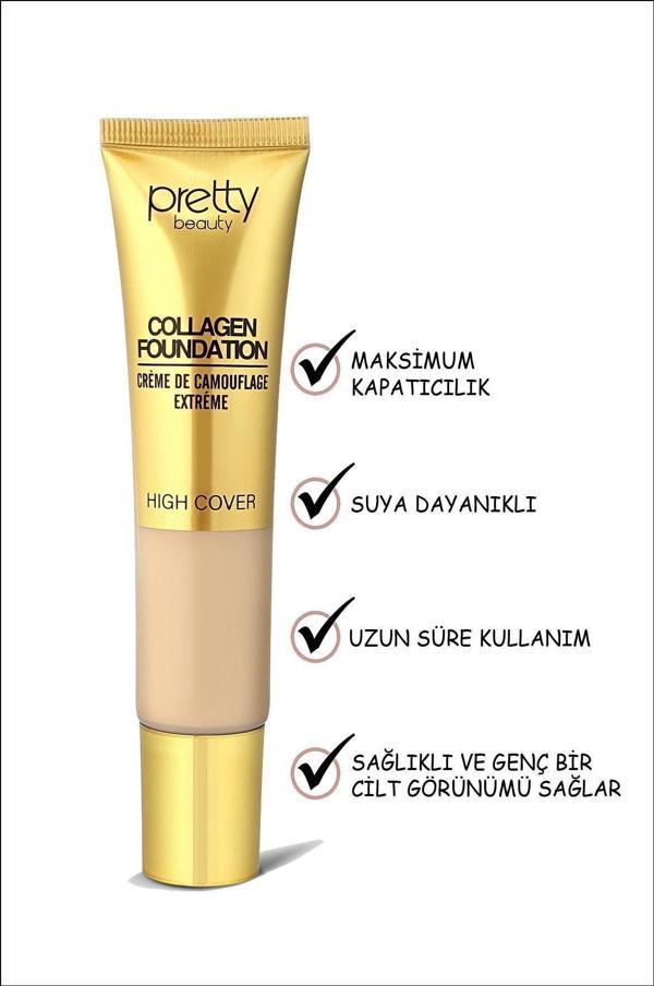 Pretty Beauty High Cover Yüksek Kapatıcı Etkili Collagen Fondöten No:3 - Image 1