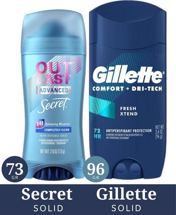 Secret Outlast Antiperspirant Solid 73 Gr + Gillette Antiperspirant Solid Fresh 96 Gr - Image 1