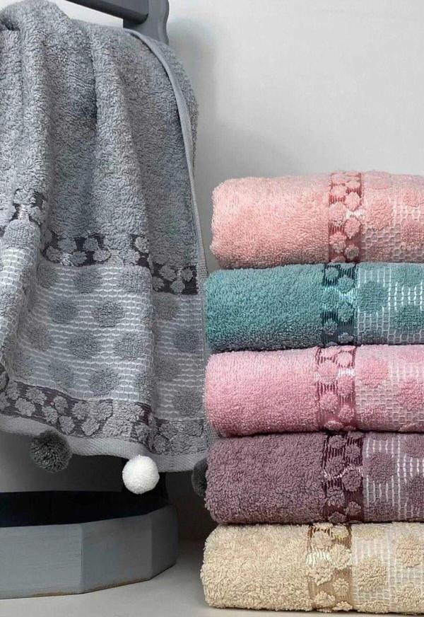 A.Z.H. (6.Lı Set) Annem Çeyizlik El İşi Ponponlu Jakarlı 50X90 Cm. Bukle Dokulu El, Yüz  Havlusu - Image 1