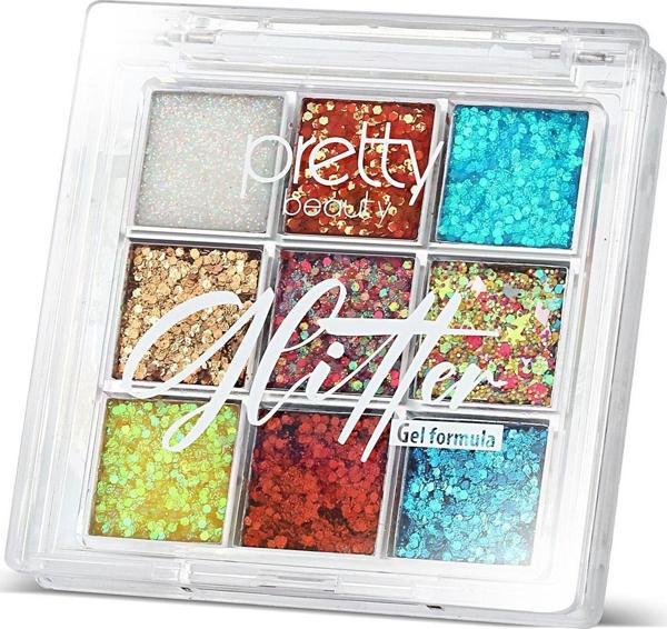 Pretty Beauty 9'Lu Glitter Makyaj Paleti Gel Formüllü Göz Ve Vücut İçin - Image 1