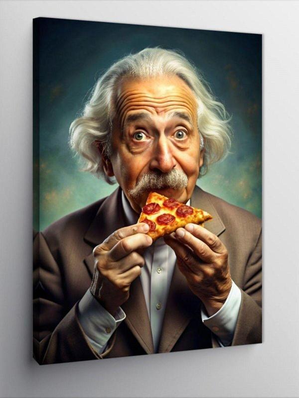 Kanvas Tablo Albert Einstein Pizza Yiyor - Image 1