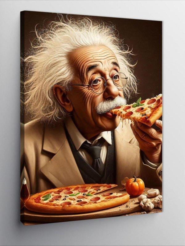 Kanvas Tablo Albert Einstein Pizza Yiyor Pop Art - Image 1