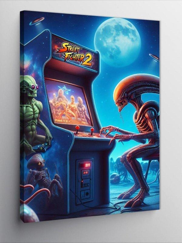 Kanvas Tablo Alien Ve Street Fighter 2 - Image 1