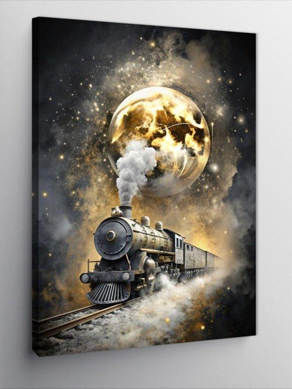 Kanvas Tablo Altın Dolunay Ve Tren - Image 1