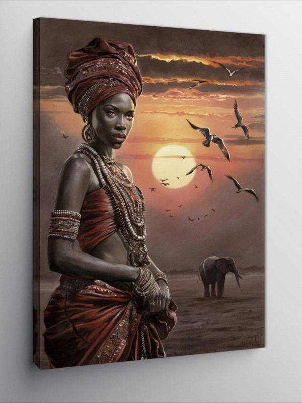 Kanvas Tablo Afrikalı Kadınla Fil - Image 1