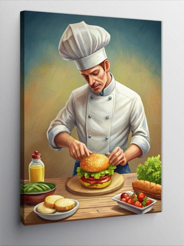 Kanvas Tablo Aşçı Ver Taze Hamburger - Image 1
