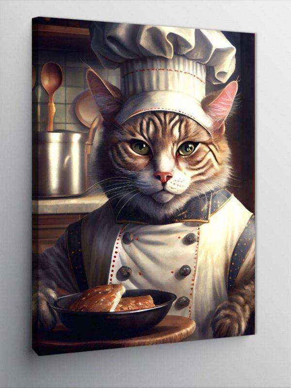 Kanvas Tablo Aşçı Obur Kedi - Image 1