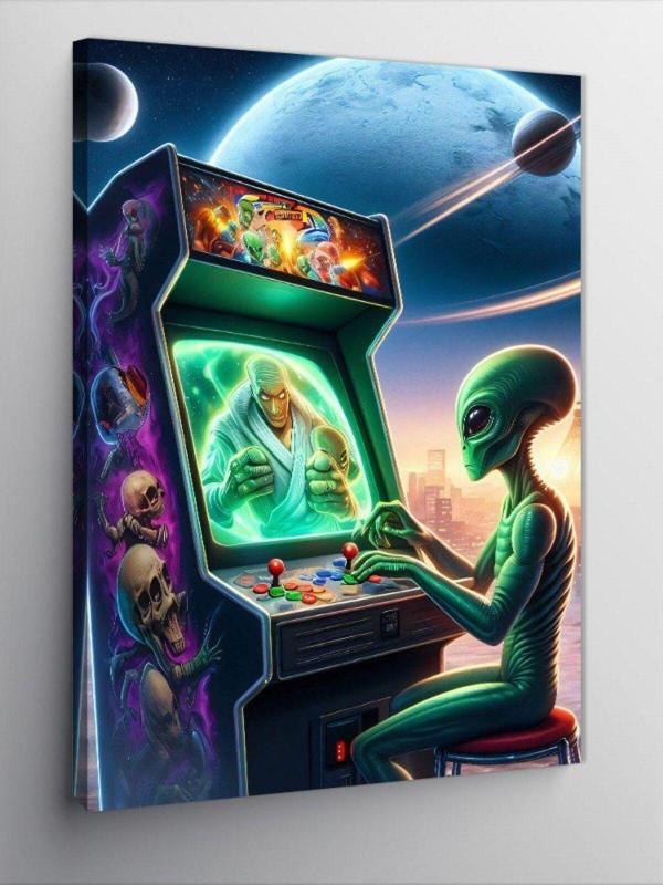Kanvas Tablo Atari Oynayan Uzaylı - Image 1